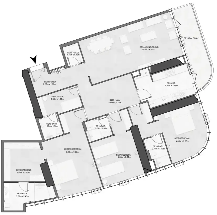 Joud Tower 3 bed floor plan, 2,379 sqft