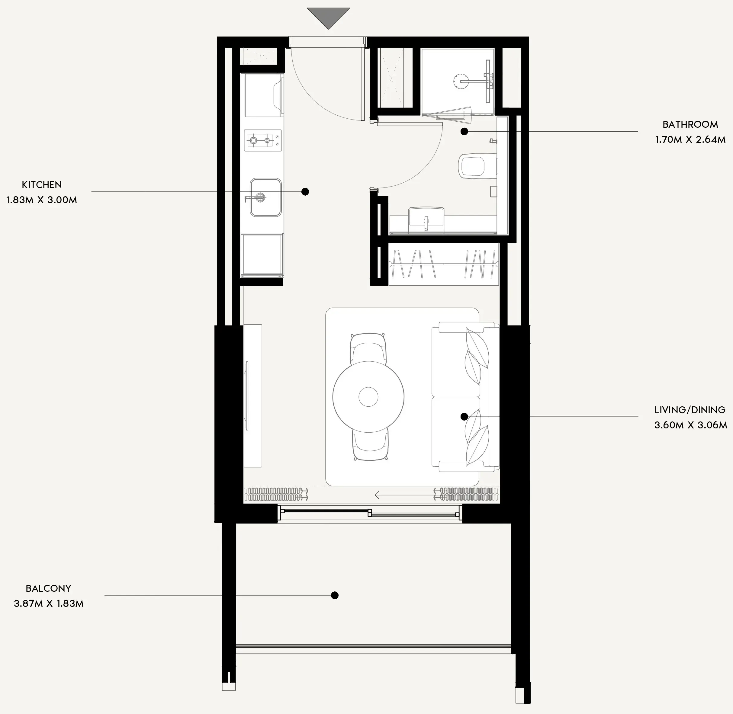 Azizi Venice Studio floor plan, 360 sqft