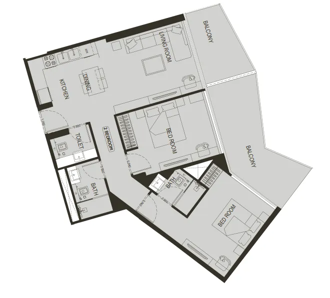 Binghatti Haven 2 bed floor plan, 1,149 sqft