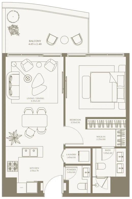 AYA Beachfront Residences 1 bed floor plan, 718 – 743 sqft