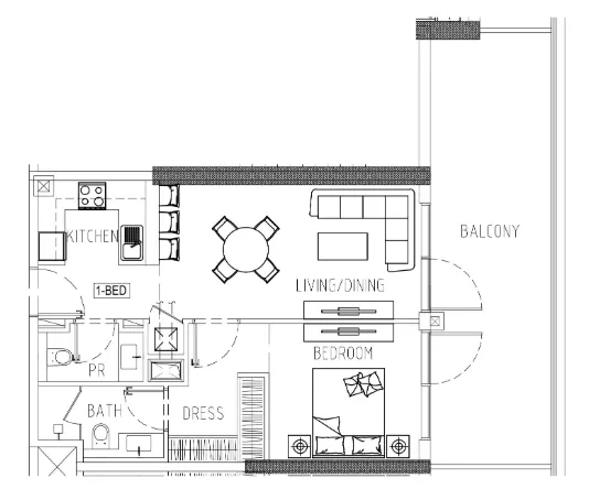 Damac Riverside Views 1 bed floor plan, 896 sqft