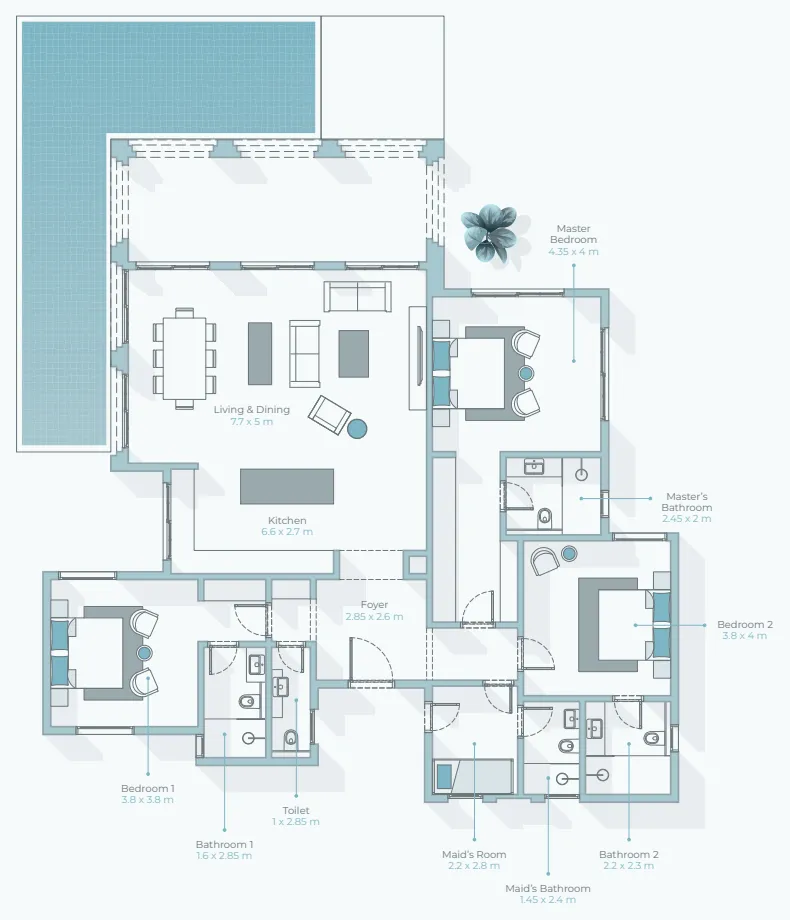 Hawana Salalah - Amazi 3 bed floor plan, 677 – 1,948 sqft