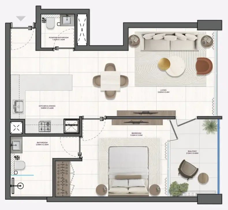Derby Heights by AMIS 1 bed floor plan, 649 sqft