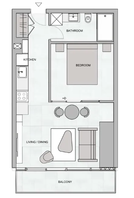 The Community JVT 1 bed floor plan, 479 sqft