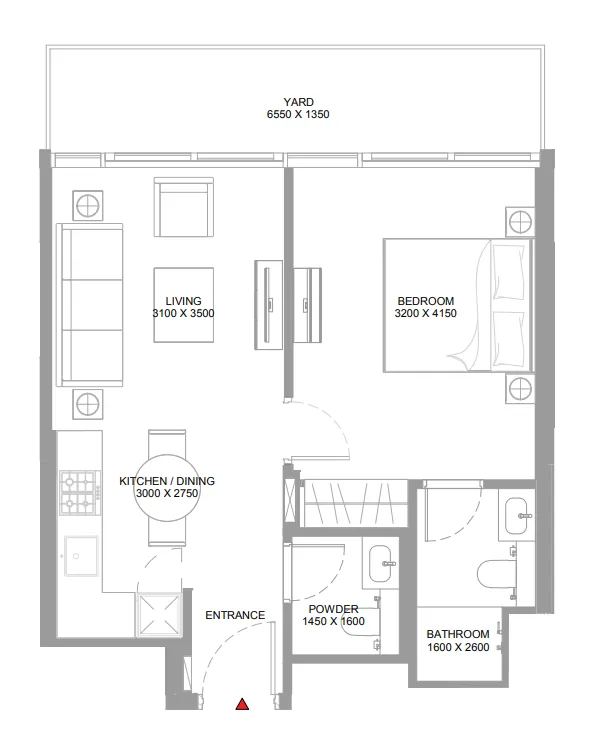Bayside Marina Residences 1 bed floor plan, 629 sqft