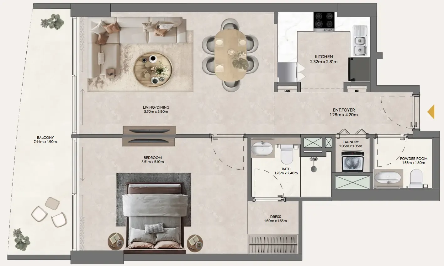 Hermina by Casagrand 1 bed floor plan, 865 sqft