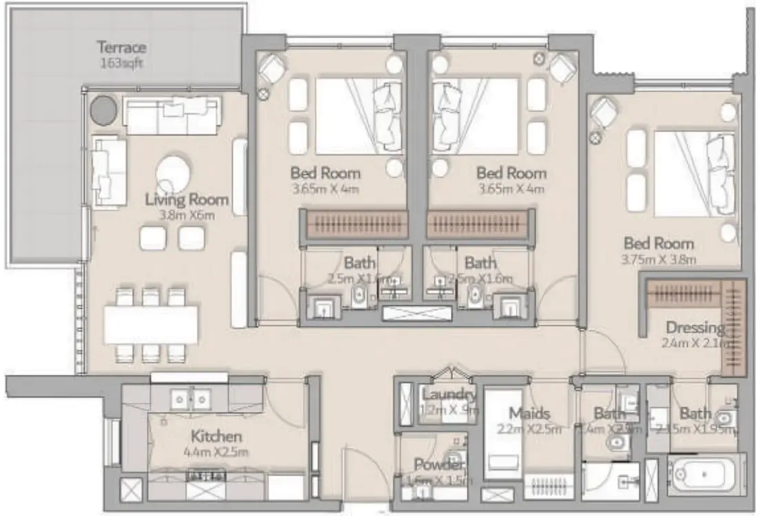 South Square Tower S1 3 bed floor plan, 1,673 sqft