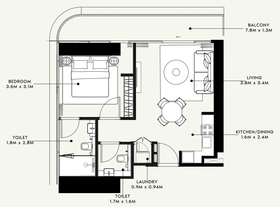 Azizi Milan Studio floor plan, 336 sqft