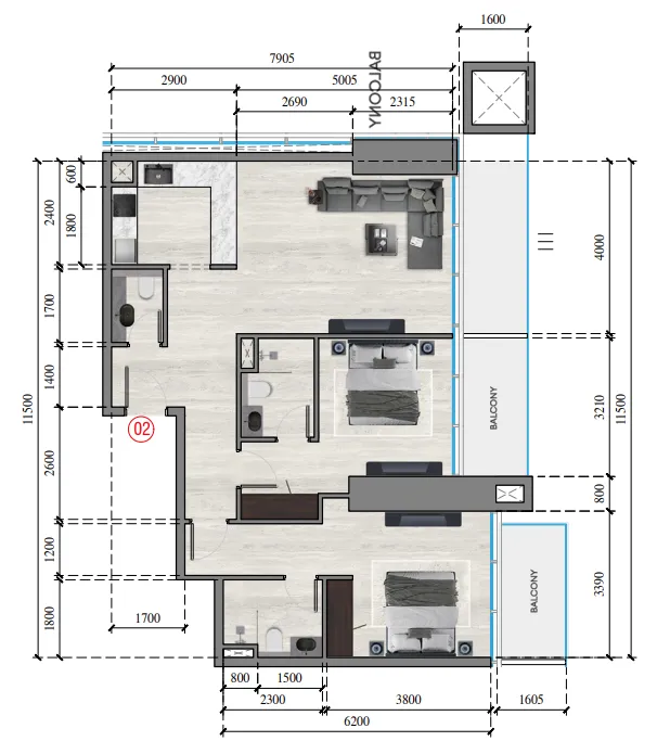 Auresta Tower Studio floor plan, 343 sqft