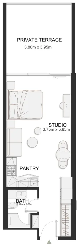 Ashley Hills Studio floor plan, 573 sqft