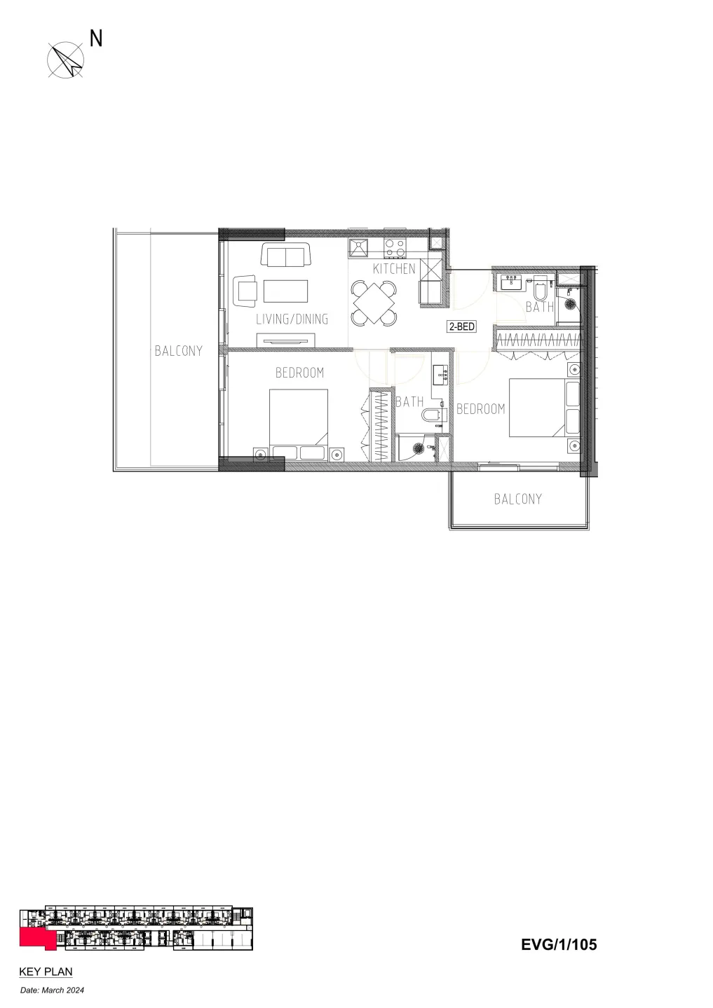 Evergreens 2 bed floor plan, 914 sqft