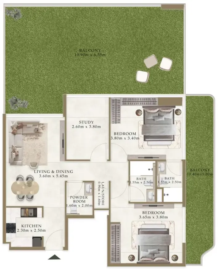 Ryze Residences by AUM Development 2 bed floor plan, 1,945 sqft