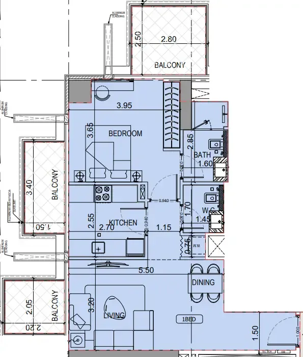 Binghatti Luxuria 1 bed floor plan, 738 – 755 sqft
