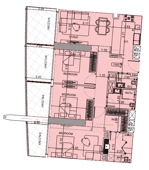 Maybach 6 3 bed floor plan, 1,528 sqft