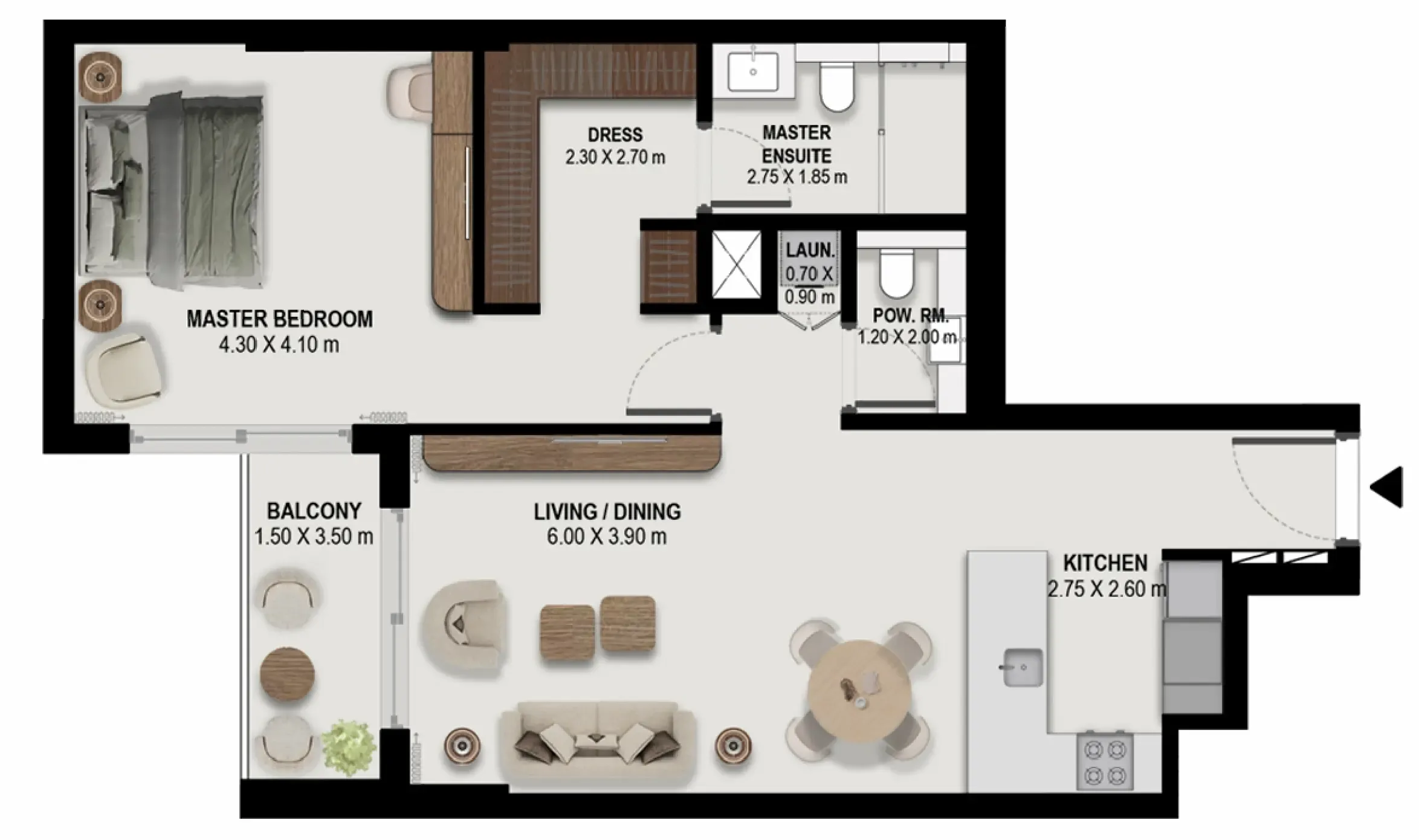 Boulevard Park at Wasl Gate 1 bed floor plan, 936 sqft