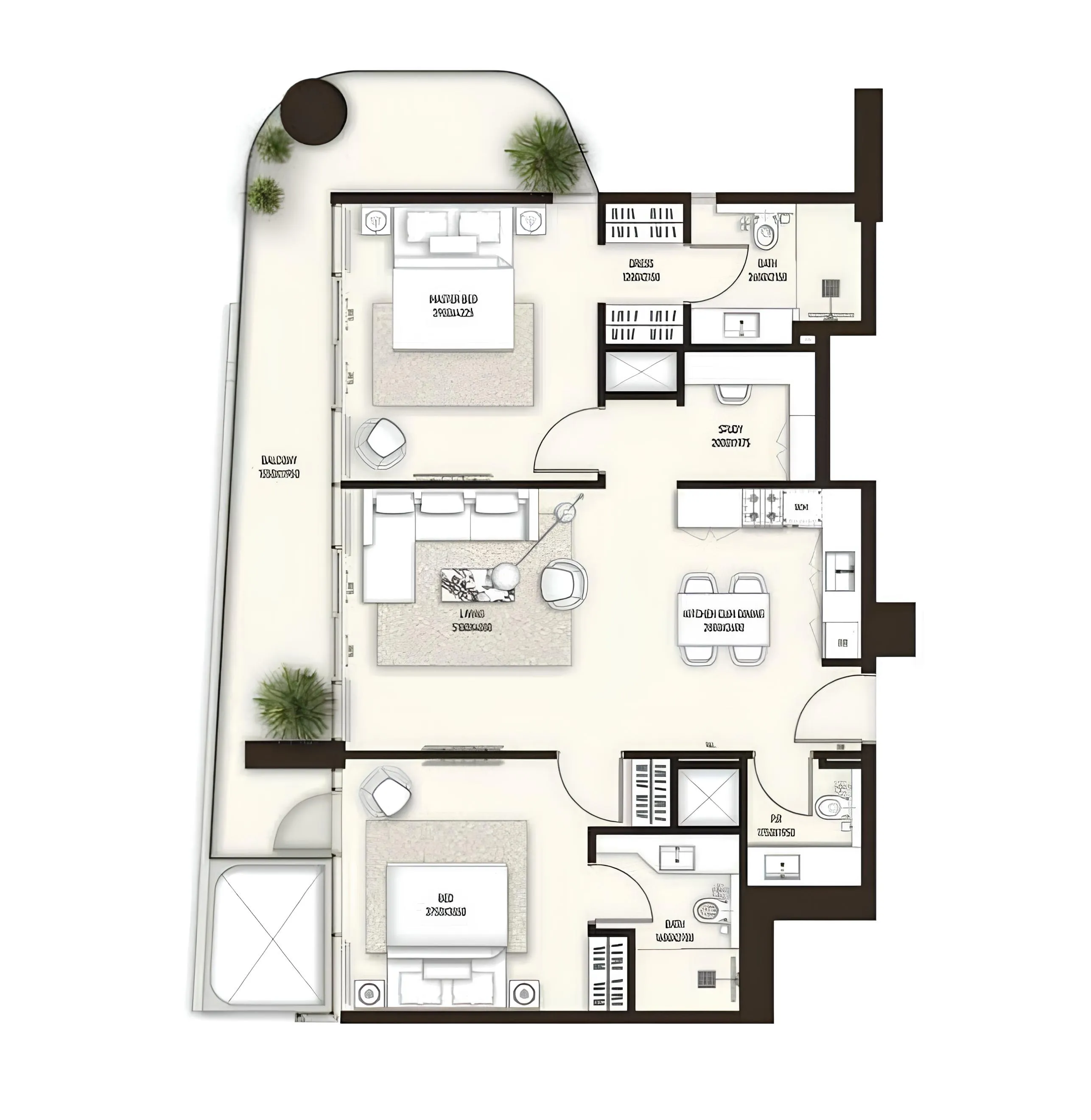 Sonate Residences 2 bed floor plan, 1,305 sqft