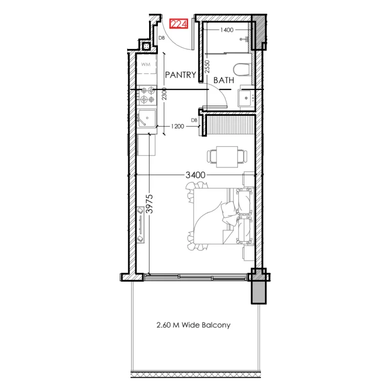 Al Haseen Residences 5 Studio floor plan, 383 sqft