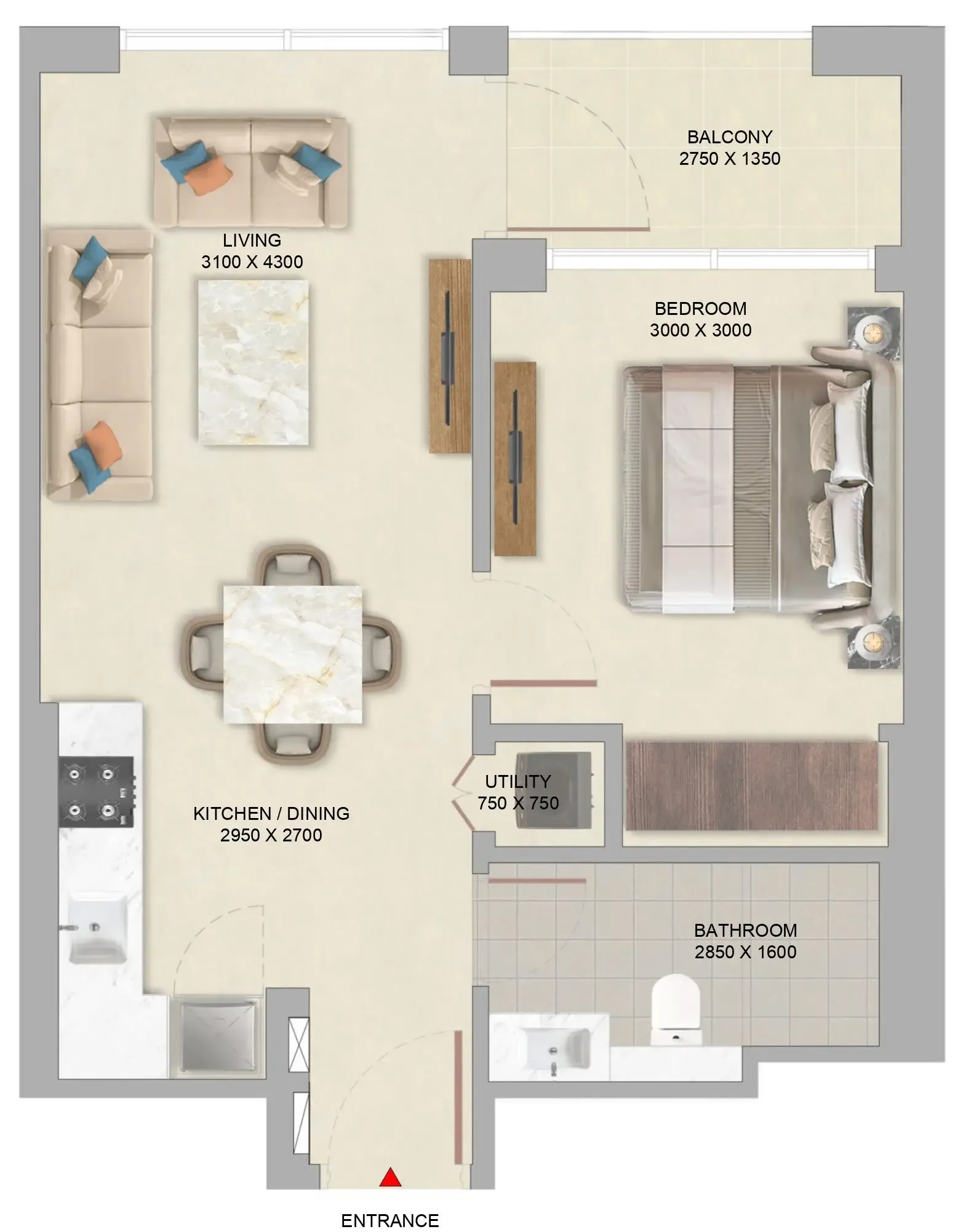 The Woods Abode at Sobha Sanctuary 1 bed floor plan, 540 sqft