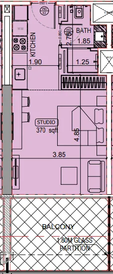 Binghatti Starlight Studio floor plan, 475 sqft