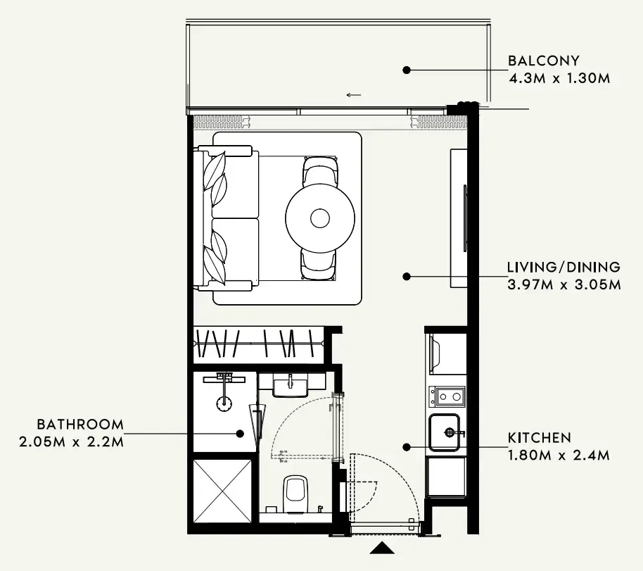 Azizi Milan Studio floor plan, 326 sqft