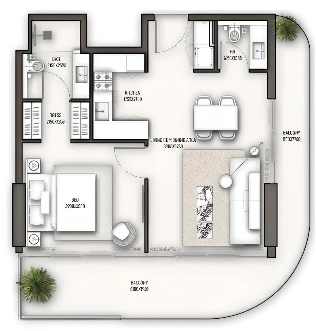 Sonate Residences 1 bed floor plan, 897 – 903 sqft