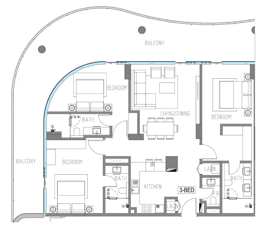 Damac Casa 3 bed floor plan, 2,182 sqft