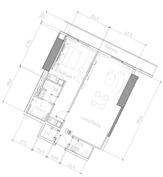 Paramount Tower Hotel And Residences 1 bed floor plan, 1,049 sqft