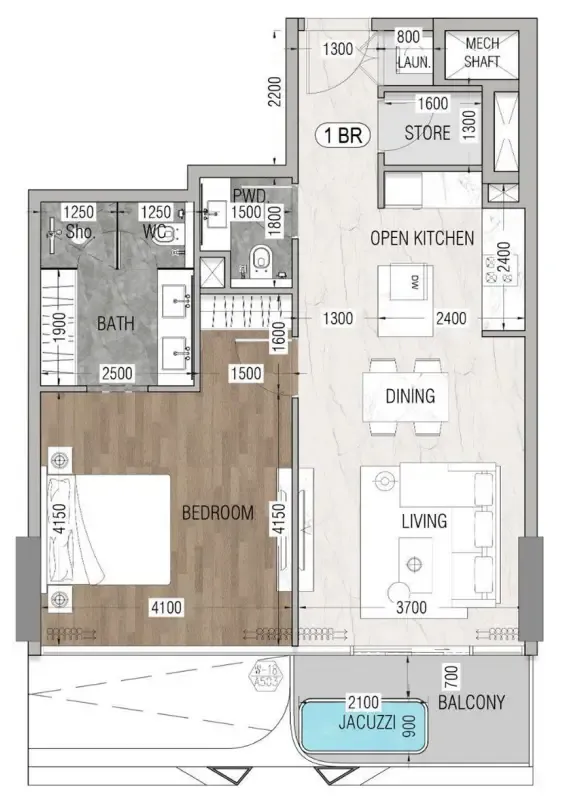 Vue Dorée 1 bed floor plan, 818 sqft