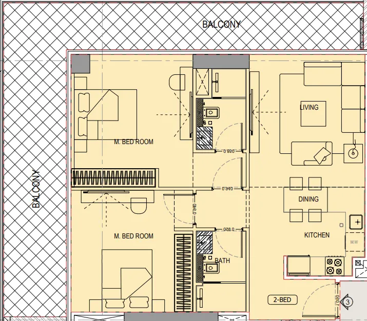 Binghatti Ivory 2 bed floor plan, 1,260 sqft