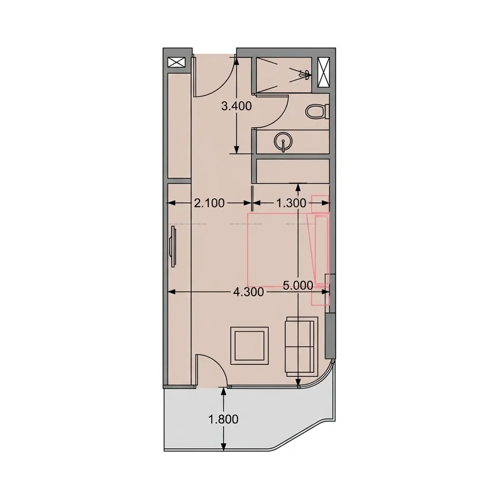 Dolce Residences by Wyndham Studio floor plan, 450 sqft