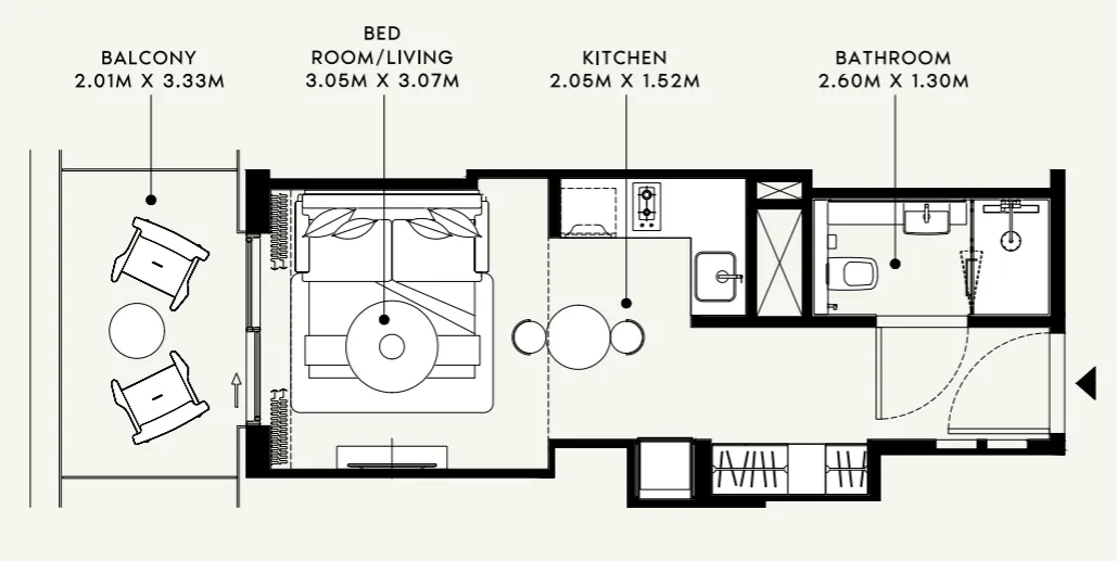 Azizi Venice Studio floor plan, 381 sqft