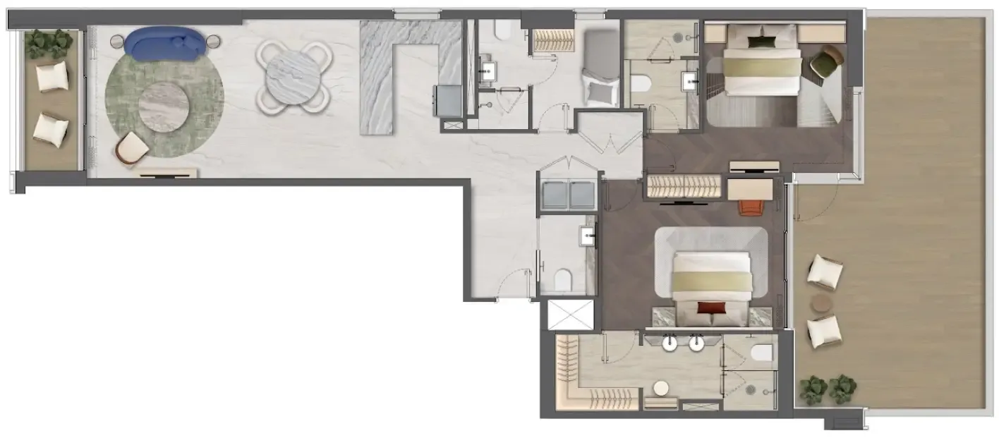 Mas Barsha Residency 2 bed floor plan, 1,973 sqft