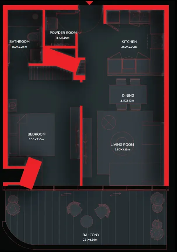 Tonino Lamborghini Residences by BNW Developments 1 bed floor plan, 993 sqft