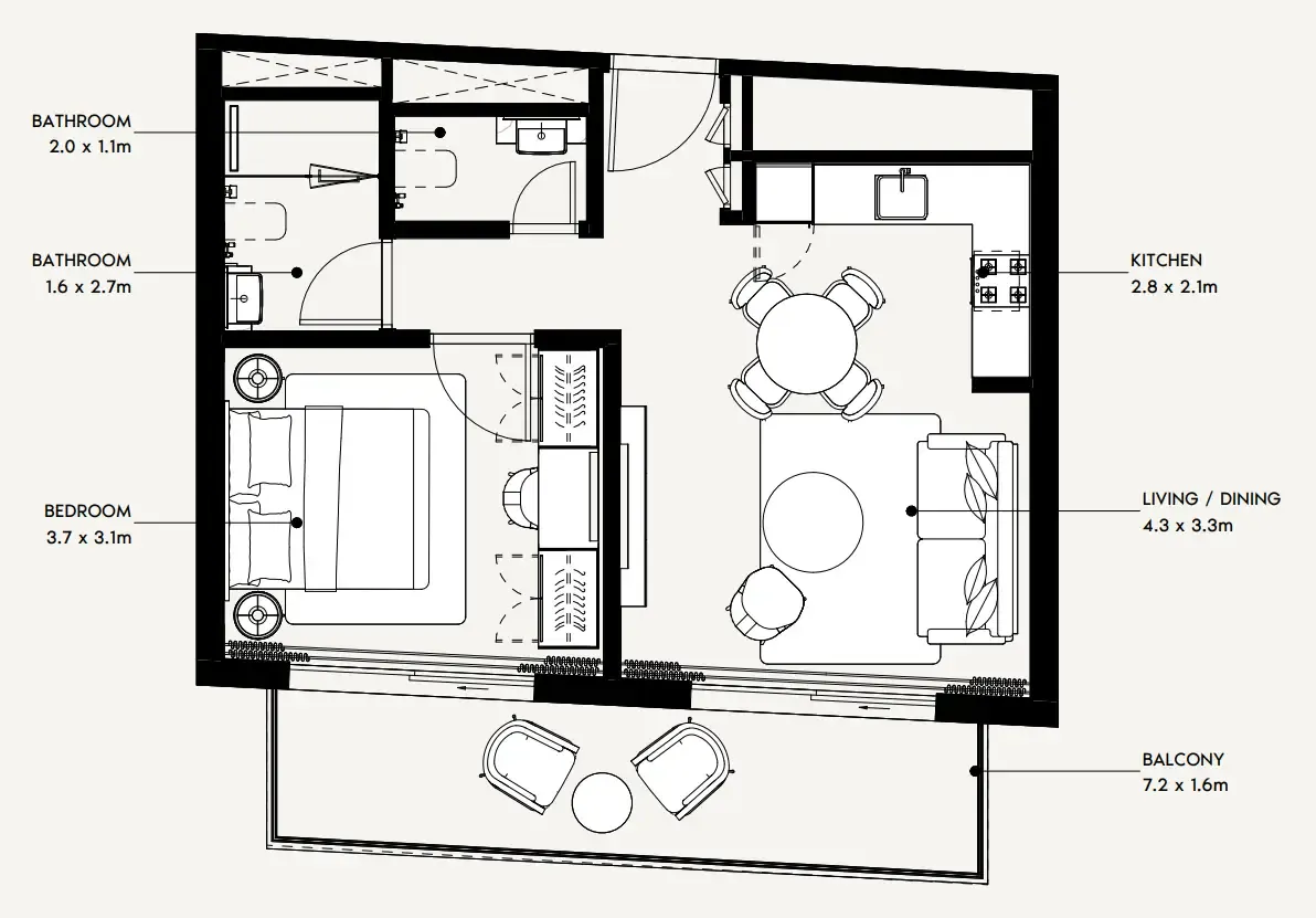 Azizi Noura 1 bed floor plan, 660 sqft