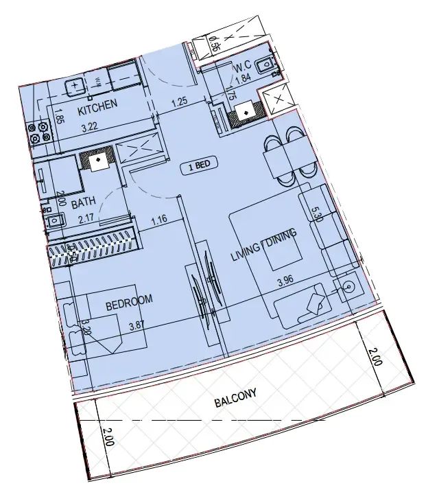 Binghatti Sky Terraces 1 bed floor plan, 782 sqft