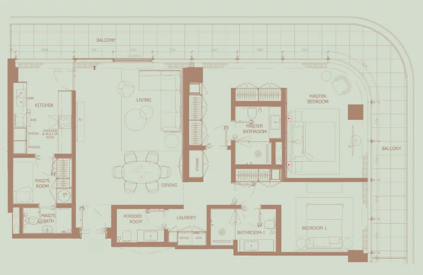 Eden House The Park 2 bed floor plan, 1,947 – 1,961 sqft