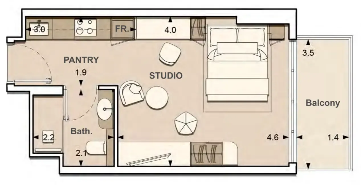 Lume Residences Studio floor plan, 377 sqft