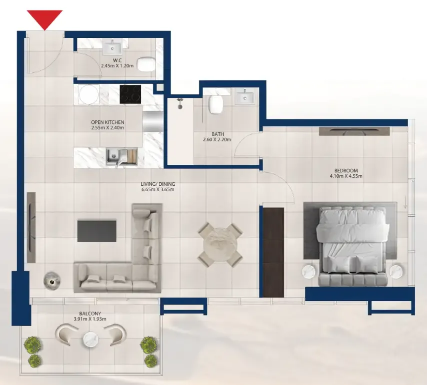 Al Vista 1 bed floor plan, 825 sqft