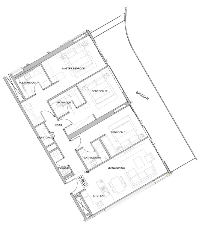 Damac Casa 3 bed floor plan, 1,896 sqft