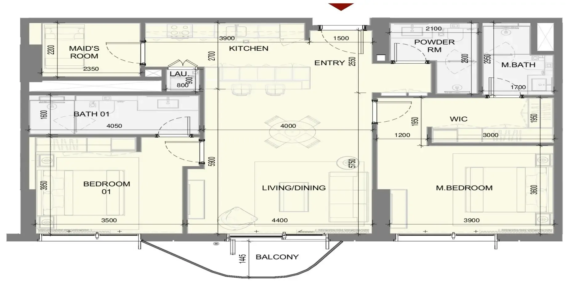 Takaya 2 bed floor plan, 1,217 sqft