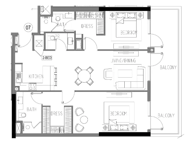 Damac Riverside Views 2 bed floor plan, 1,334 sqft