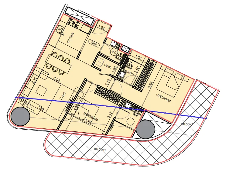 Binghatti Hillviews 2 bed floor plan, 1,382 sqft