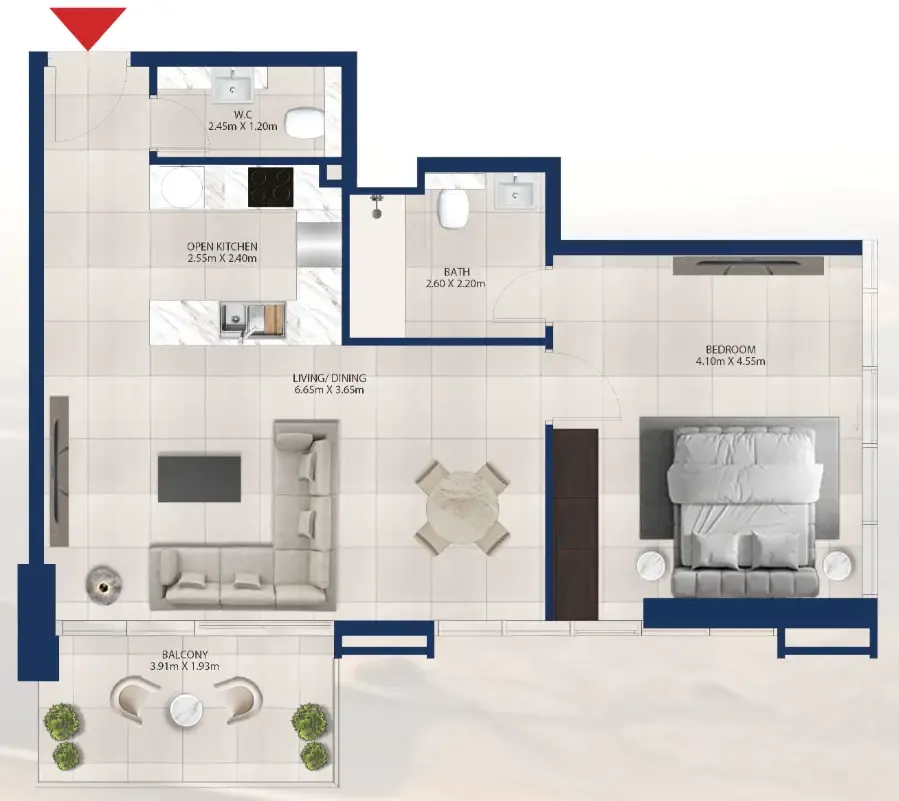 Al Vista 1 bed floor plan, 825 sqft