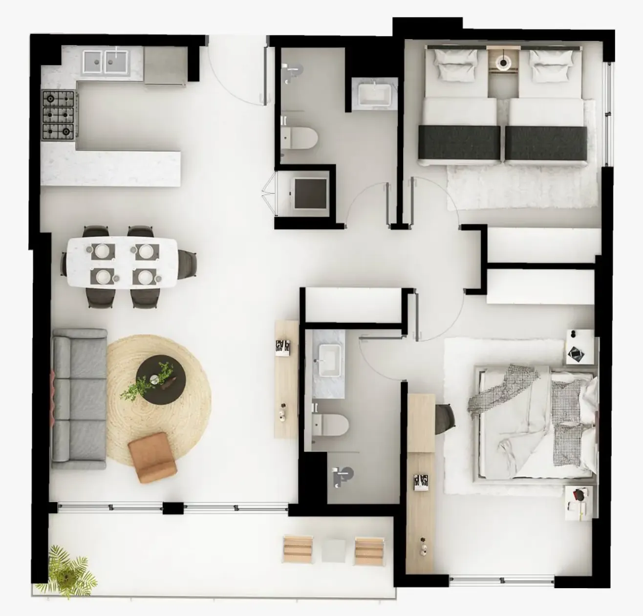 Viera Residences 2 bed floor plan, 951 – 980 sqft