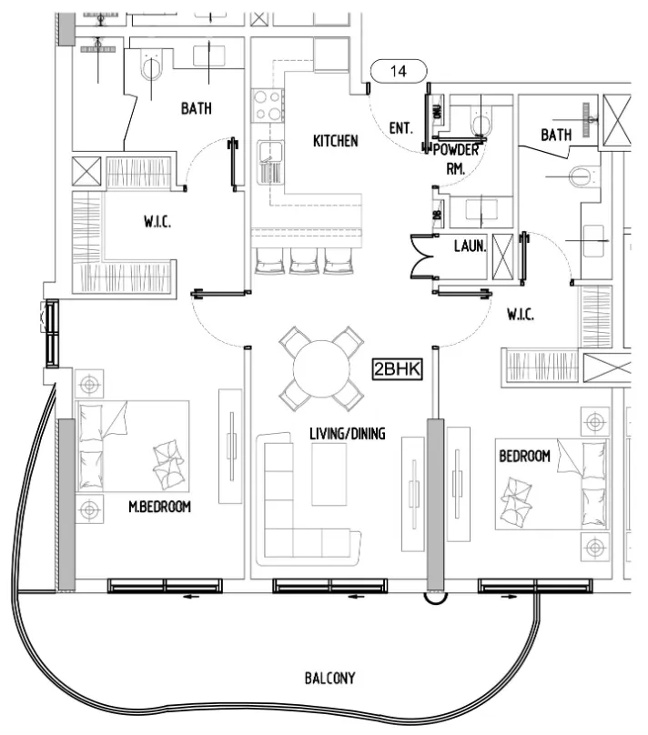 Damac Lagoons Views Phase 3 2 bed floor plan, 1,156 sqft