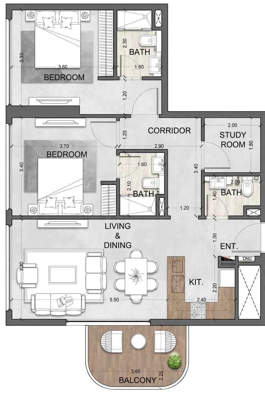 Future Avenue 2 bed floor plan, 964 sqft