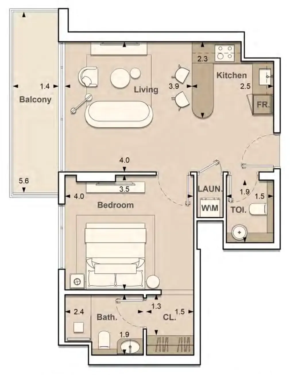Lume Residences 1 bed floor plan, 685 sqft