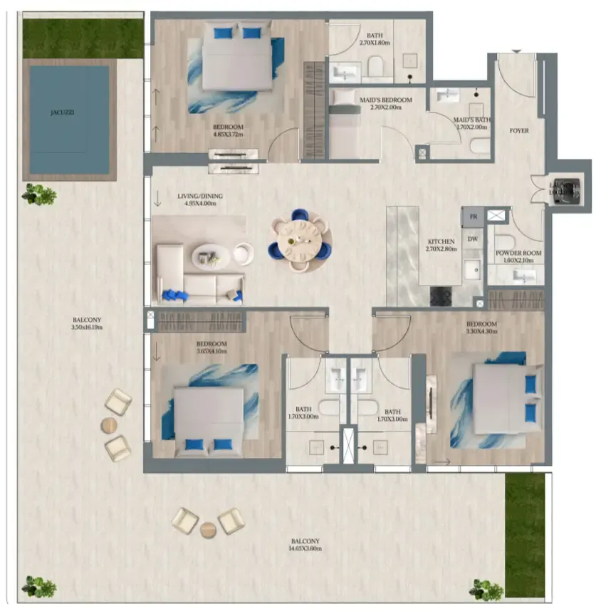 Maravea Residences 3 bed floor plan, 2,538 sqft