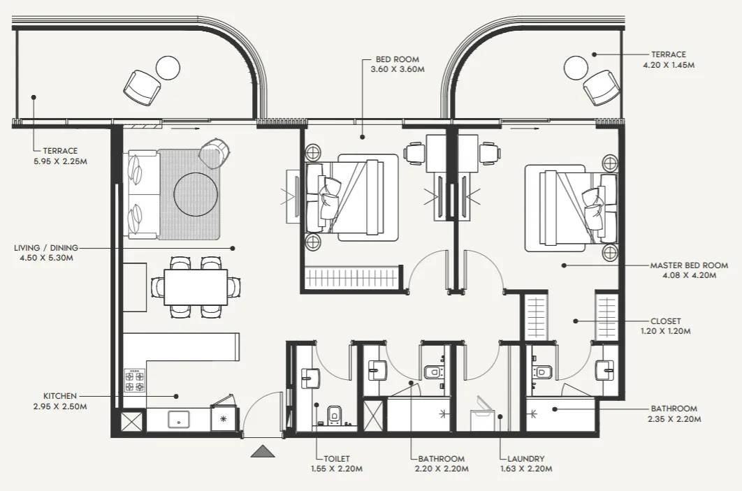 Azizi Amir 2 bed floor plan, 1,351 sqft