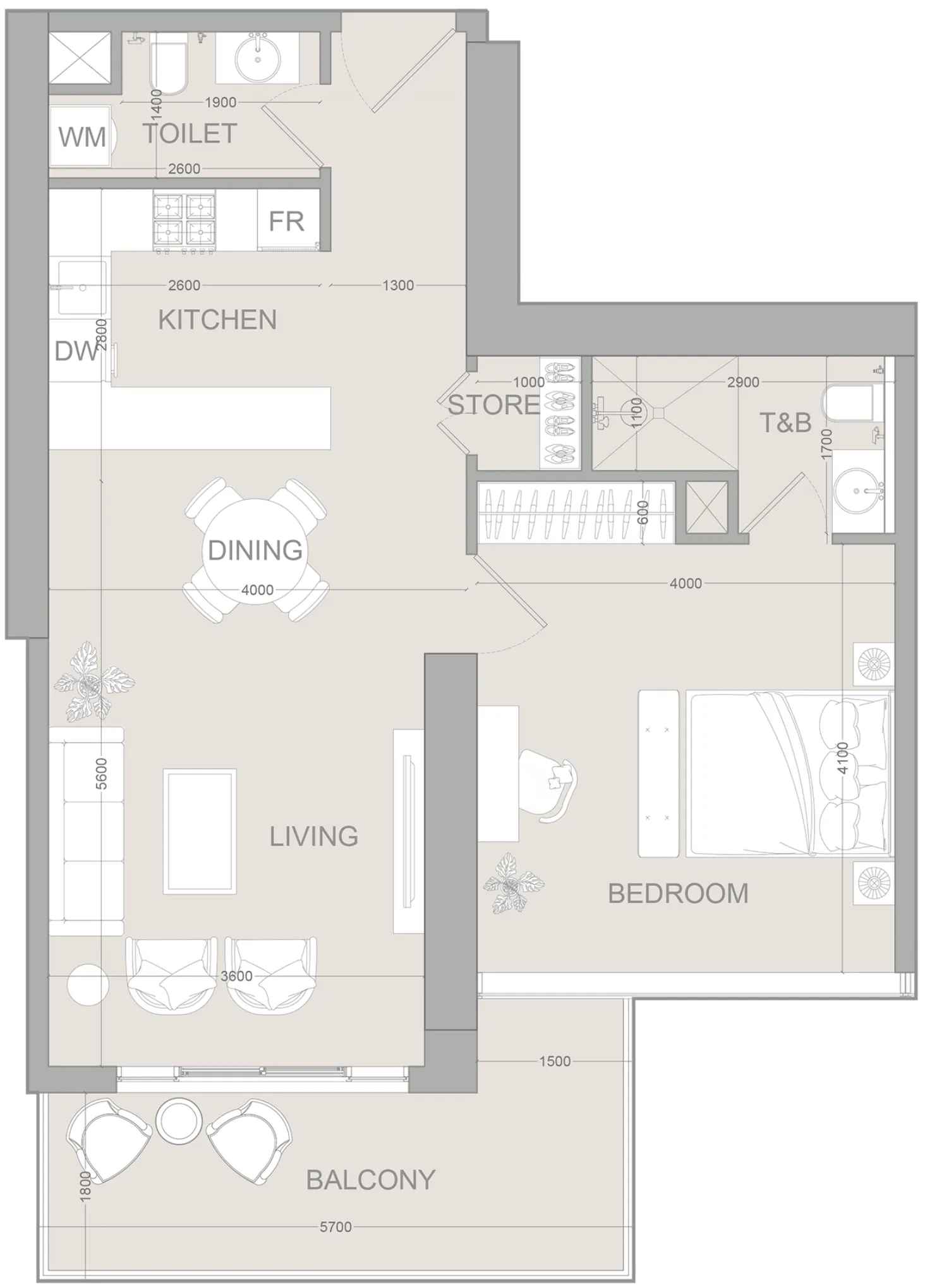 AUREL1A Residence 1 bed floor plan, 862 sqft
